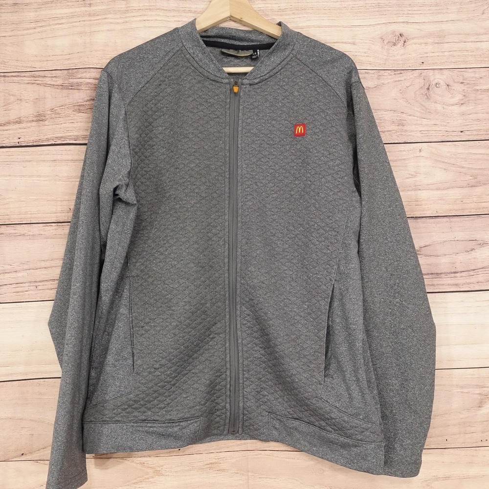 Apparel Collection Jacket Mens Medium Gray Quilted Knit Full Zip McDonald's Logo